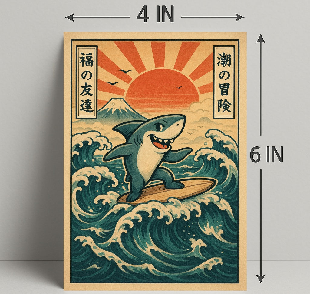 Surfing Shark Adventure Poster PosterGoat