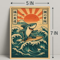 Surfing Shark Adventure Poster PosterGoat