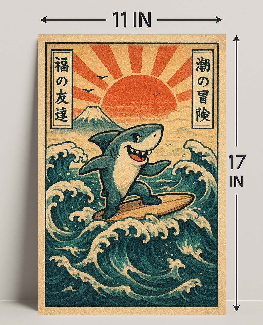Surfing Shark Adventure Poster PosterGoat