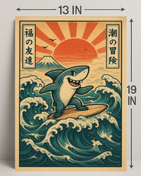 Surfing Shark Adventure Poster PosterGoat