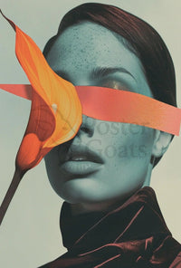 Surreal Blue Portrait with Orange Ribbon Abstract Poster PosterGoat