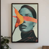 Surreal Blue Portrait with Orange Ribbon Abstract Poster PosterGoat