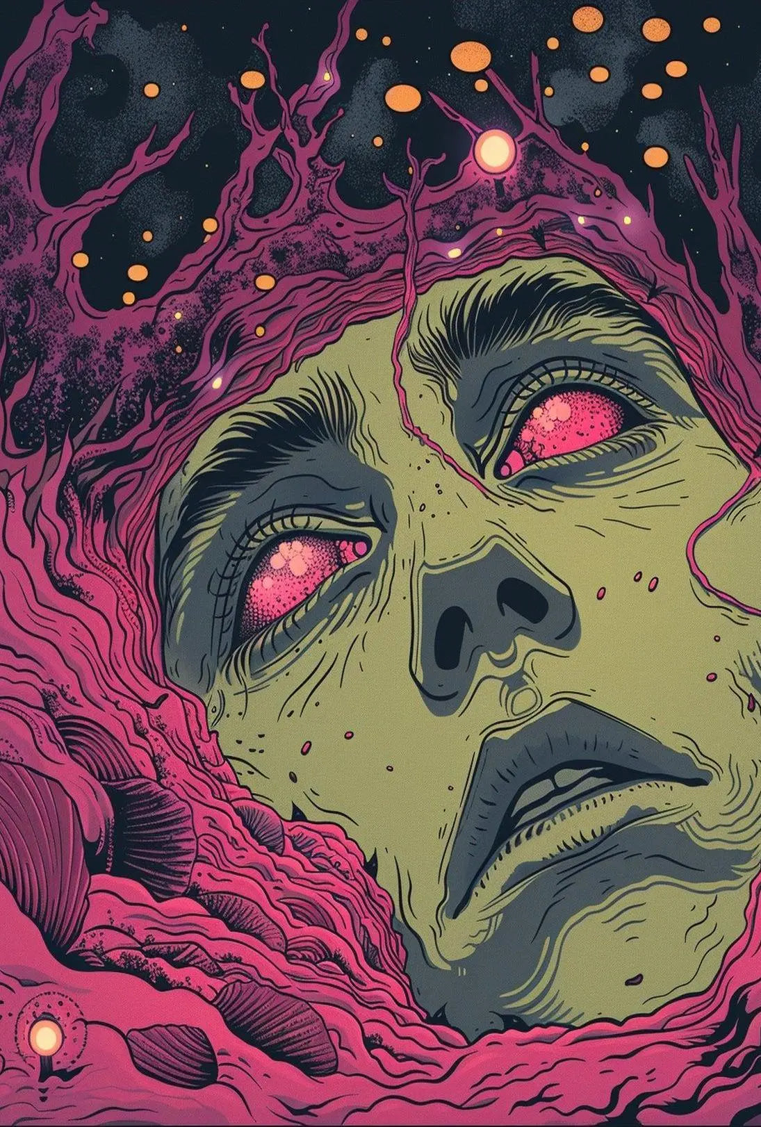 Surreal Cosmic Face Futuristic Sci-Fi Poster PosterGoat