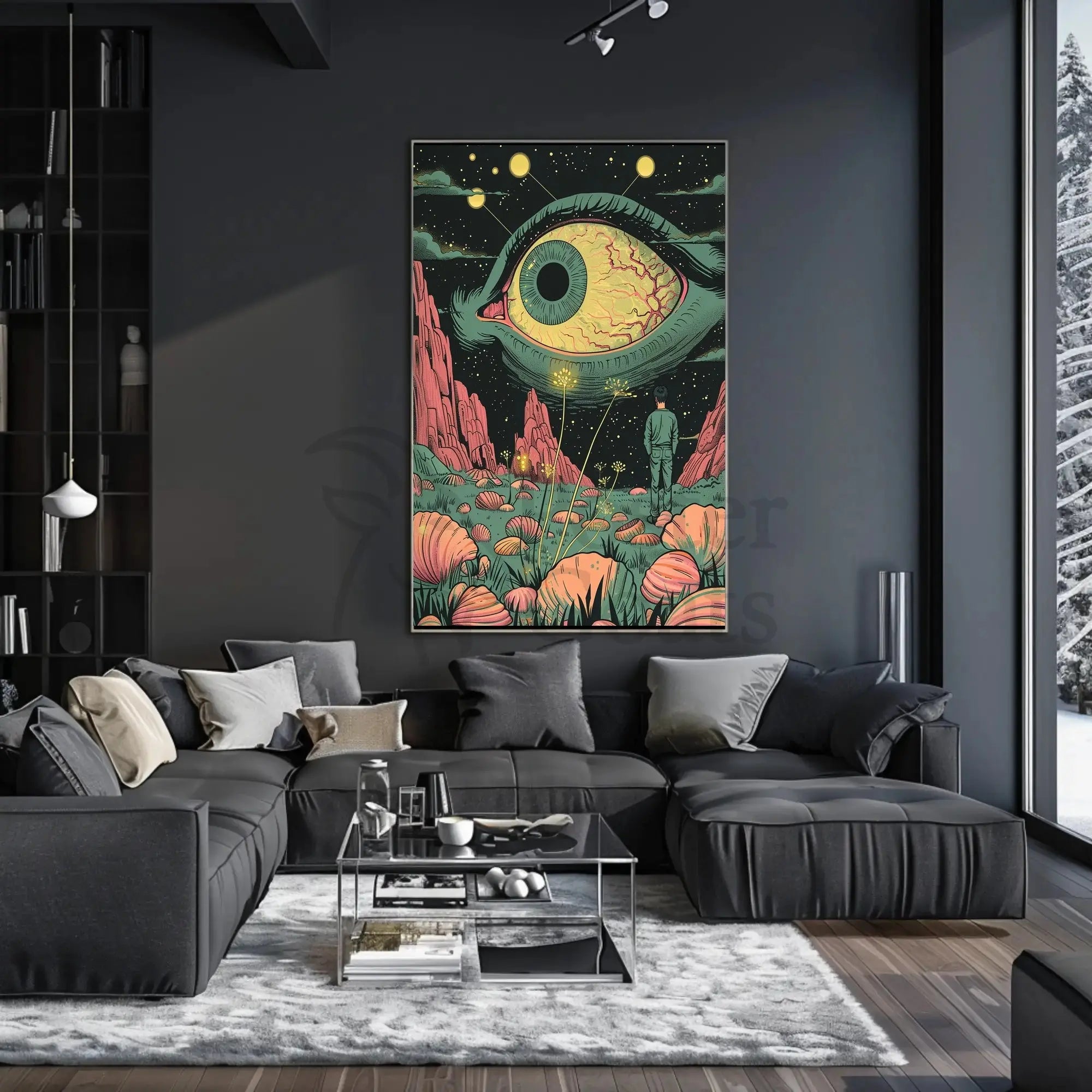 Surreal Landscape with Eye in Sky Futuristic Sci-Fi Poster PosterGoat