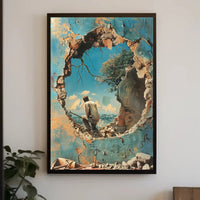 Surreal Mountain Landscape with Broken Wall Art Poster PosterGoat