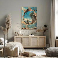 Surreal Mountain Landscape with Broken Wall Art Poster PosterGoat