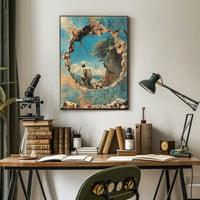 Surreal Mountain Landscape with Broken Wall Art Poster PosterGoat