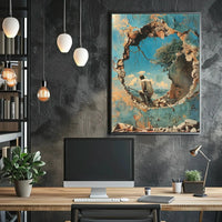 Surreal Mountain Landscape with Broken Wall Art Poster PosterGoat