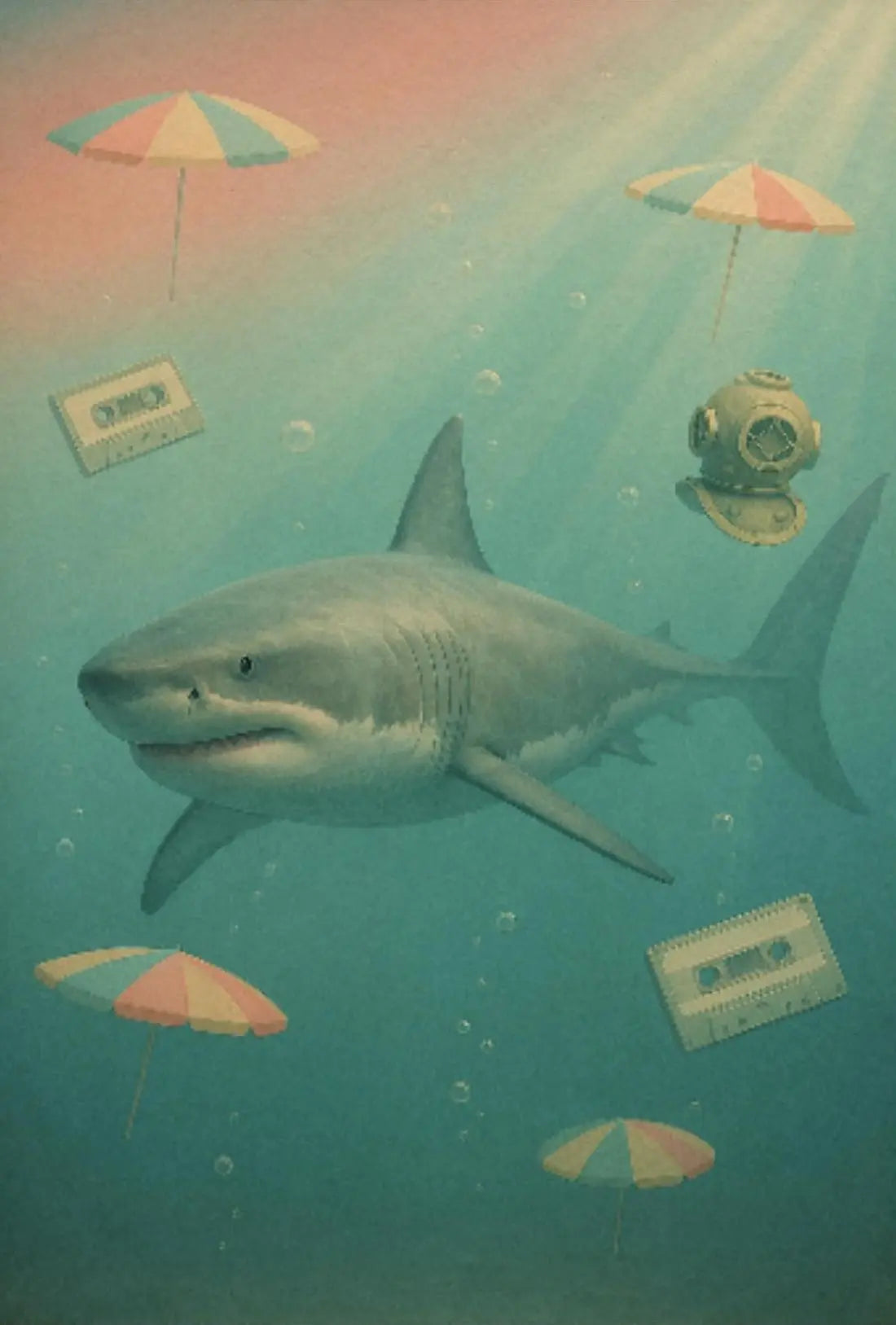 Surreal Shark Nostalgia Art Print Pop Culture Poster PosterGoat