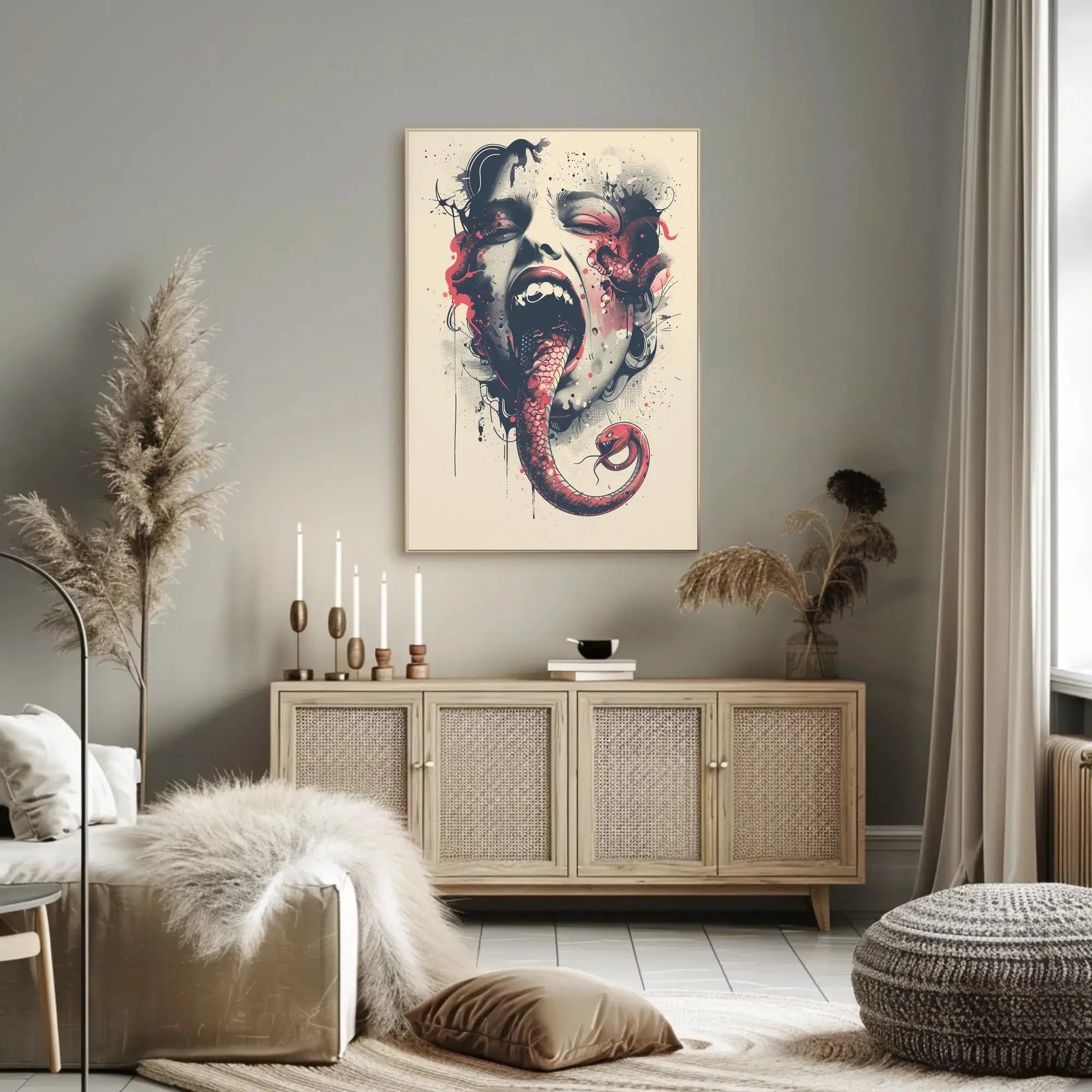 Surreal Snake Transformation Artistic Poster PosterGoat