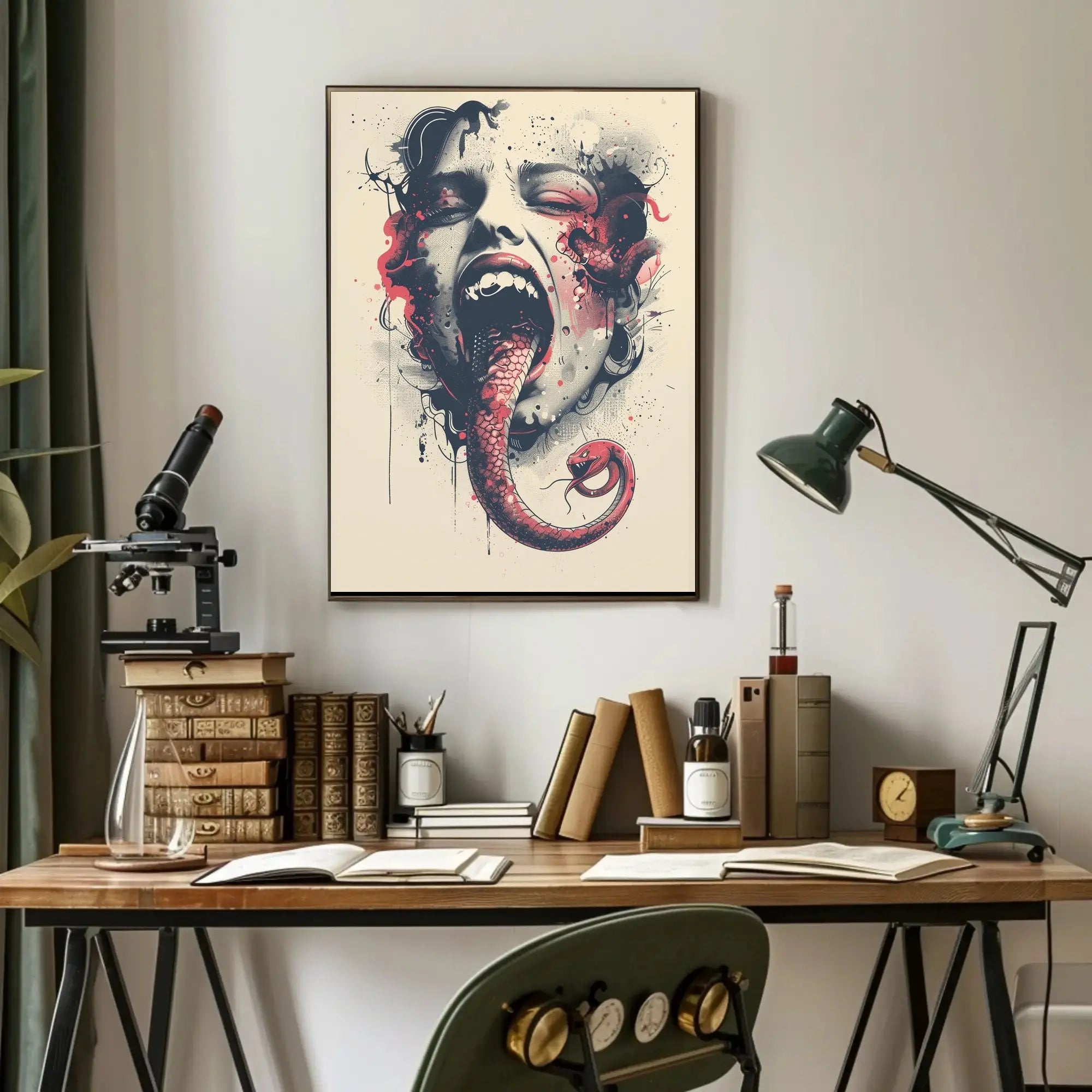 Surreal Snake Transformation Artistic Poster PosterGoat