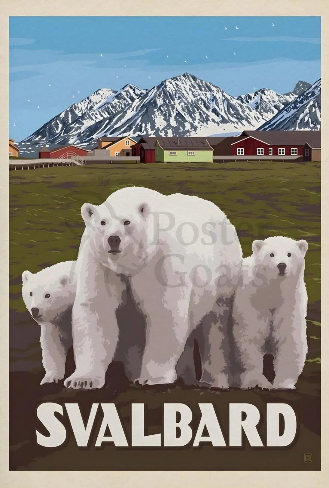 Svalbard Polar Bears Vintage Travel Poster PosterGoat