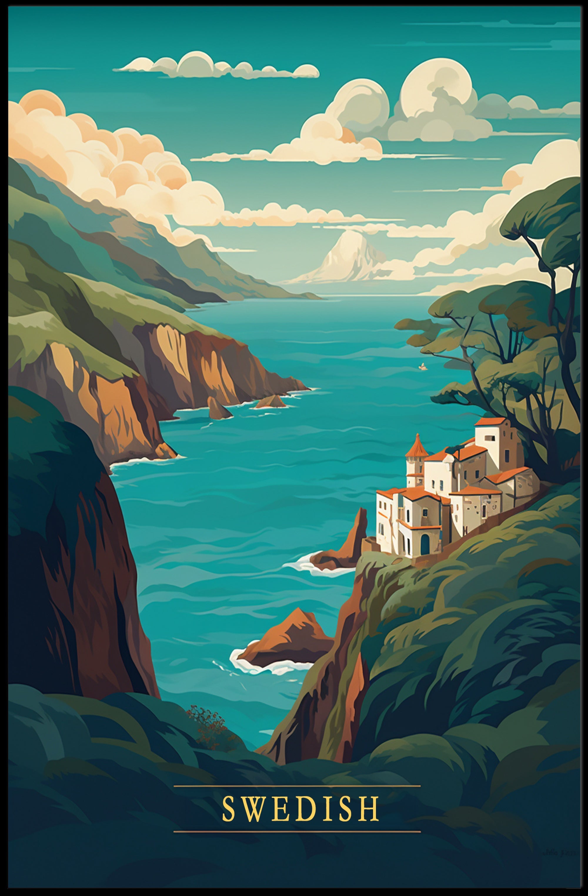 Swedish Coastal Retreat Vintage-inspired Travel Poster PosterGoat