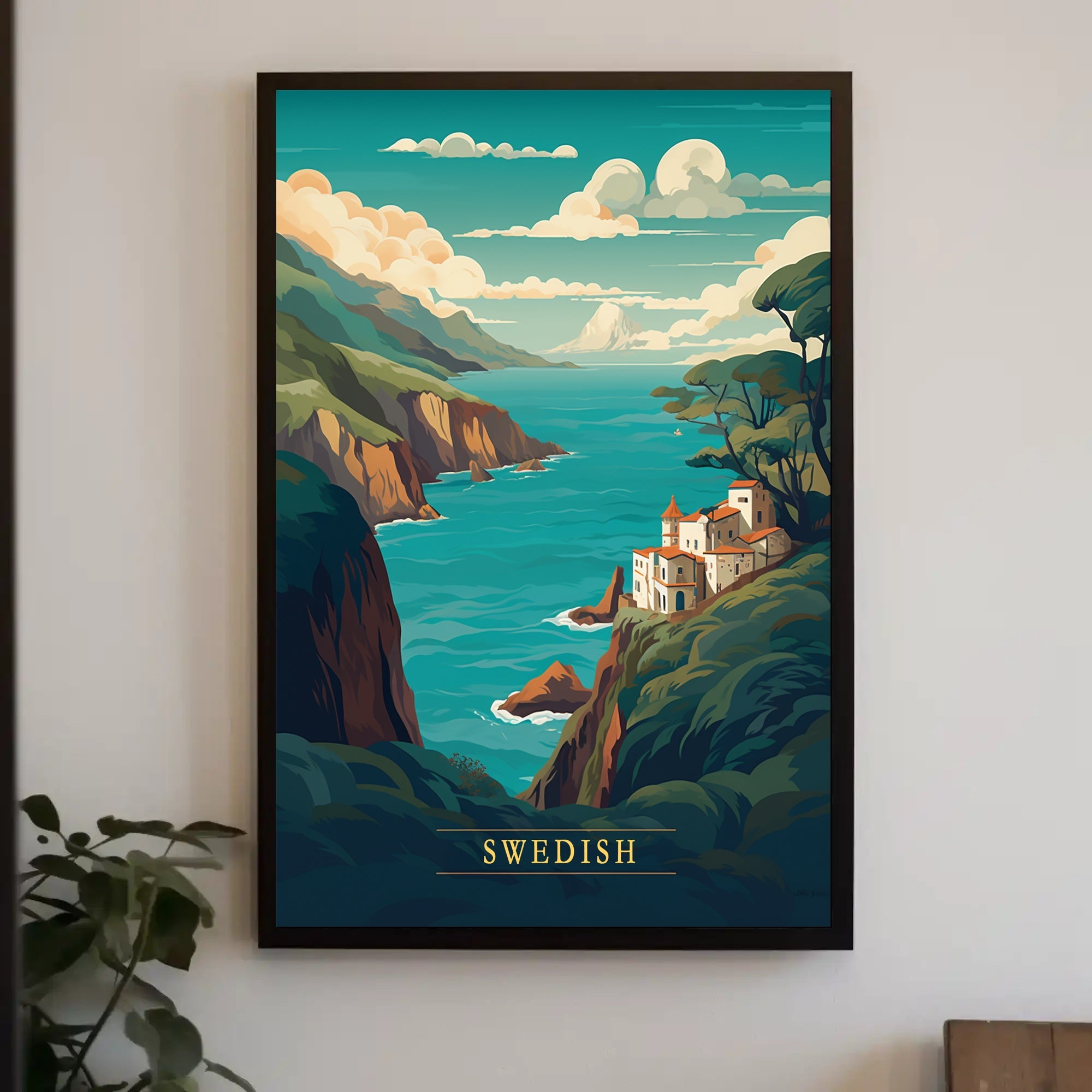 Swedish Coastal Retreat Vintage-inspired Travel Poster PosterGoat