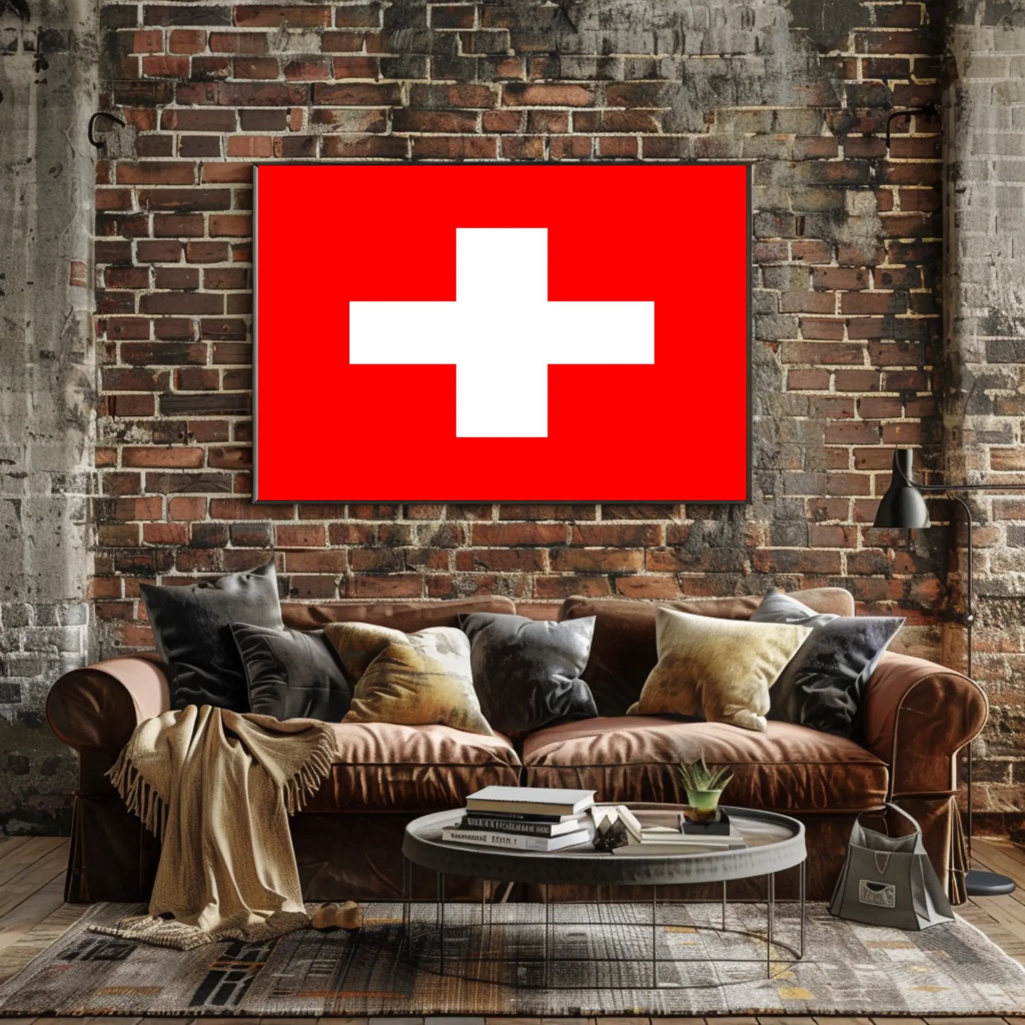 Swiss Flag Minimalist Art for Country Flag Poster PosterGoat