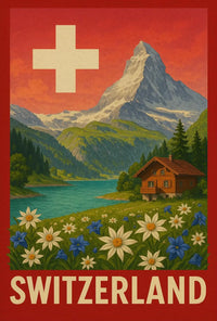 Switzerland Vintage Scenic Landscape Travel Poster PosterGoat
