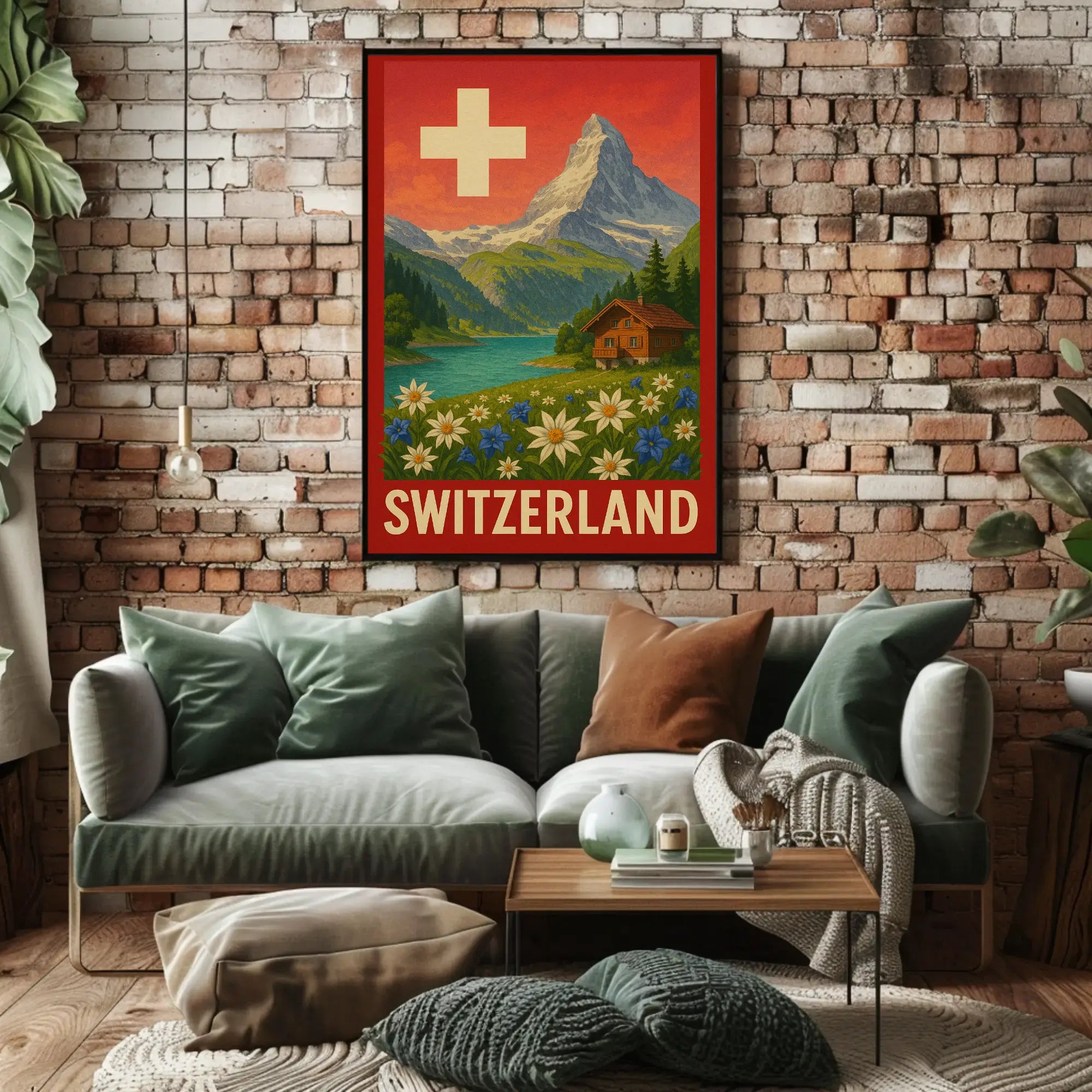 Switzerland Vintage Scenic Landscape Travel Poster PosterGoat