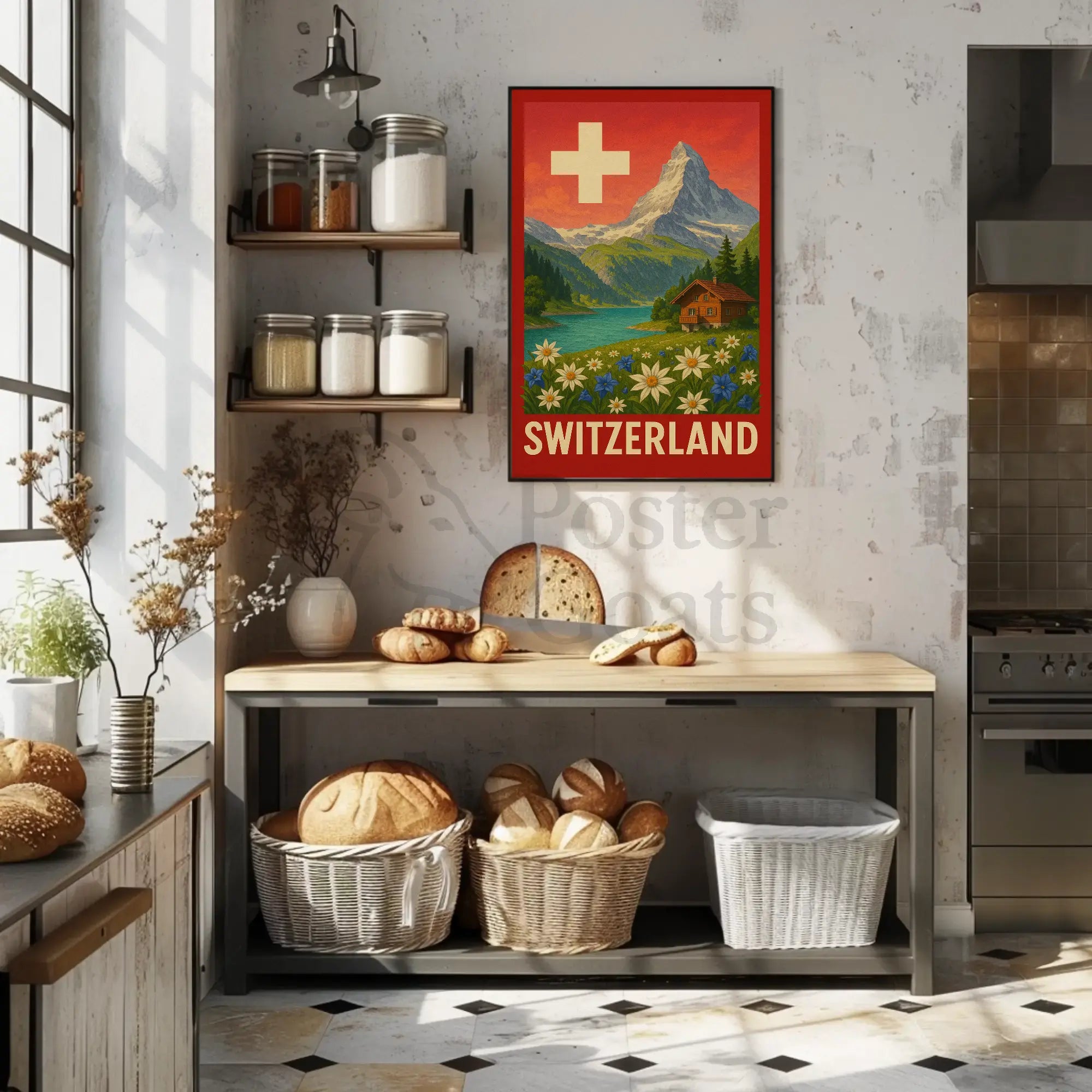 Switzerland Vintage Scenic Landscape Travel Poster PosterGoat