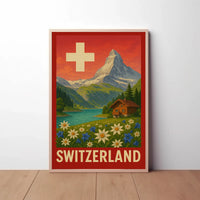 Switzerland Vintage Scenic Landscape Travel Poster PosterGoat