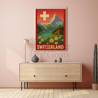 Switzerland Vintage Scenic Landscape Travel Poster PosterGoat