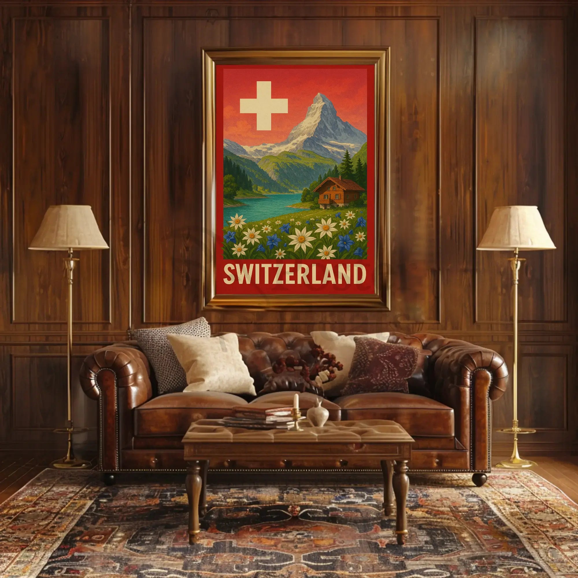 Switzerland Vintage Scenic Landscape Travel Poster PosterGoat