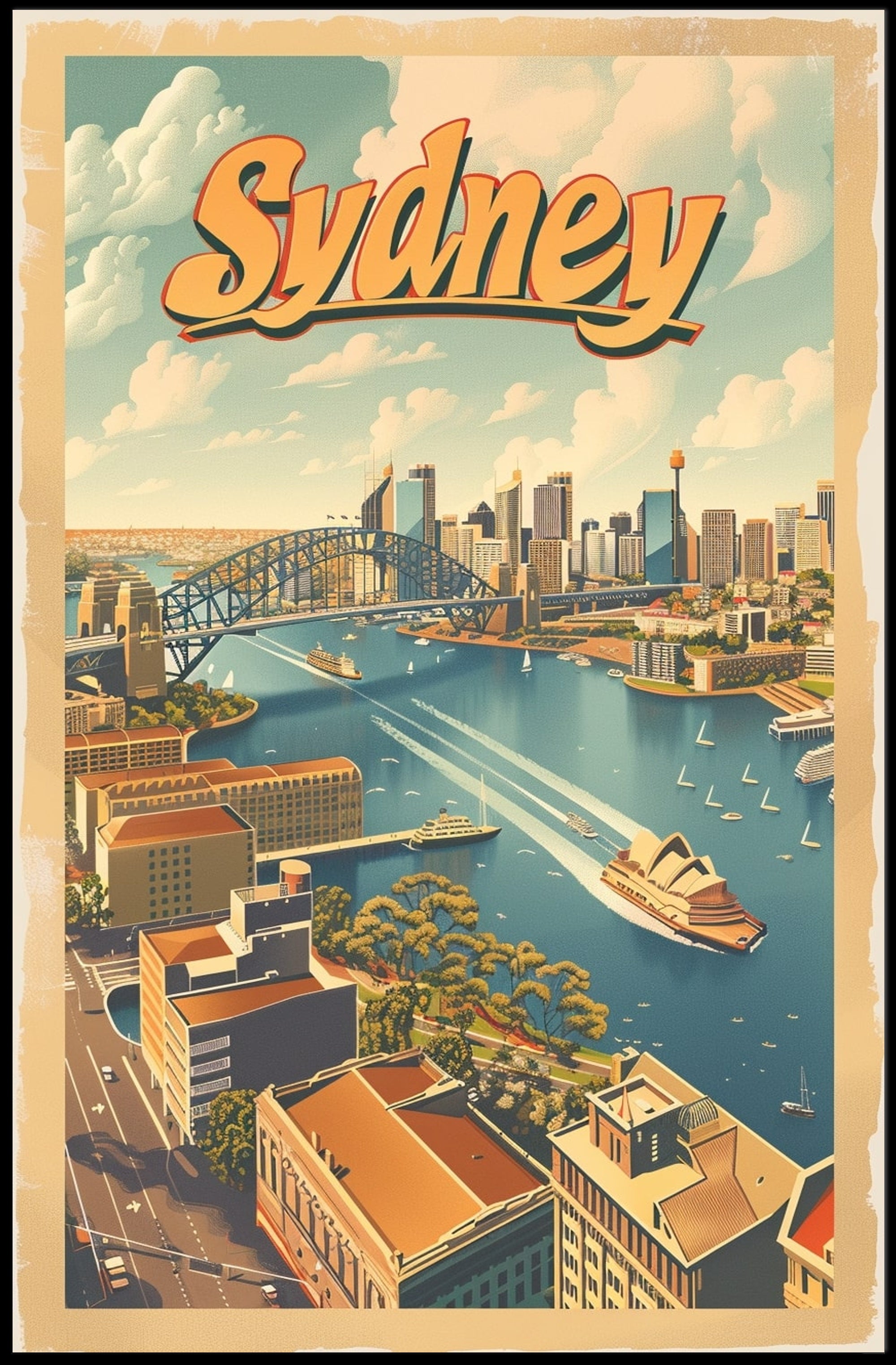 Sydney Harbour Vintage Travel Poster PosterGoat
