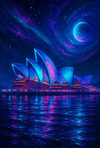 Sydney Opera House Cosmic Dreamscape Futuristic Sci-Fi Poster PosterGoat