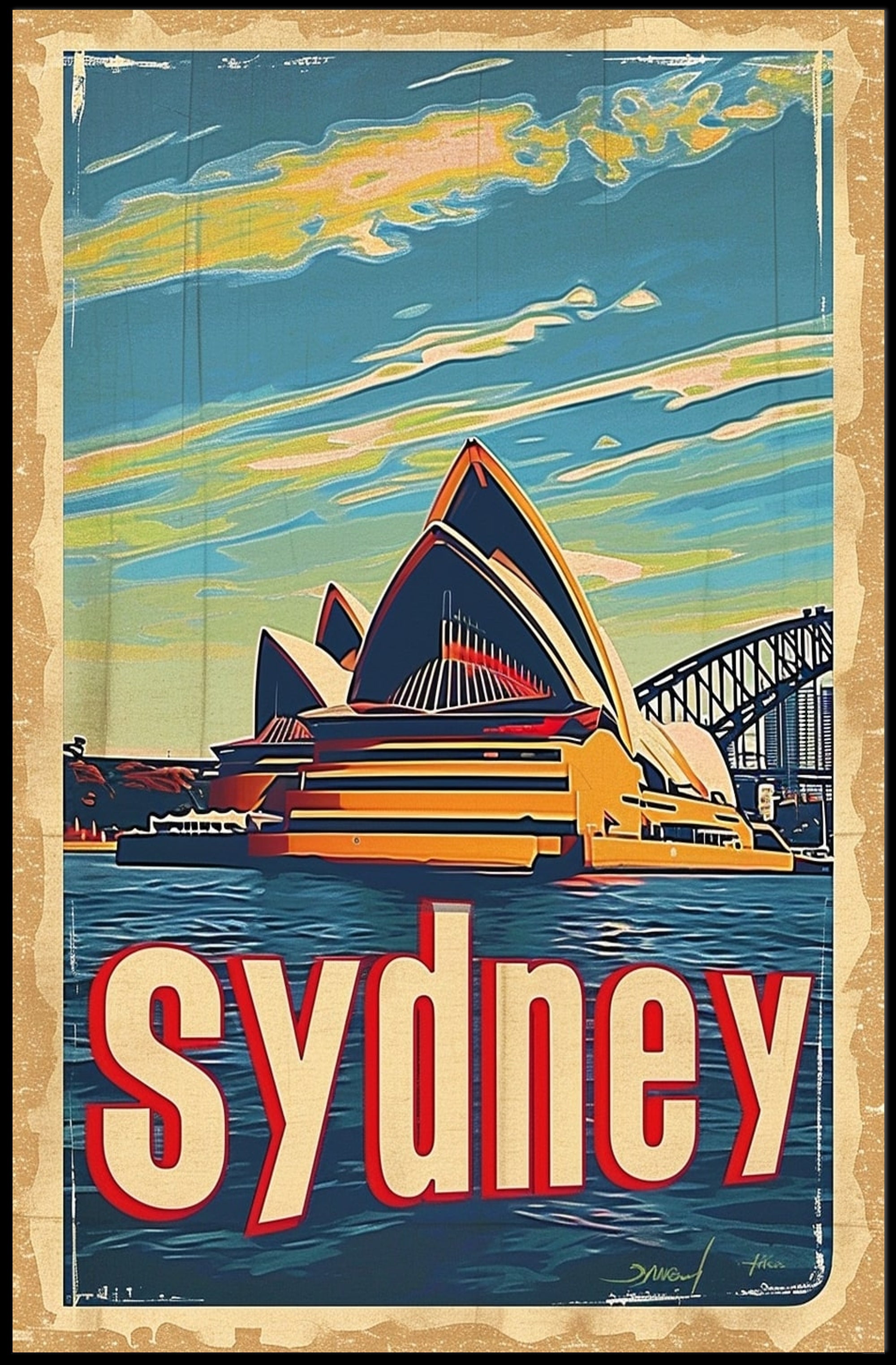 Sydney Skyline Vintage Travel Art: Urban Cityscape Poster PosterGoat