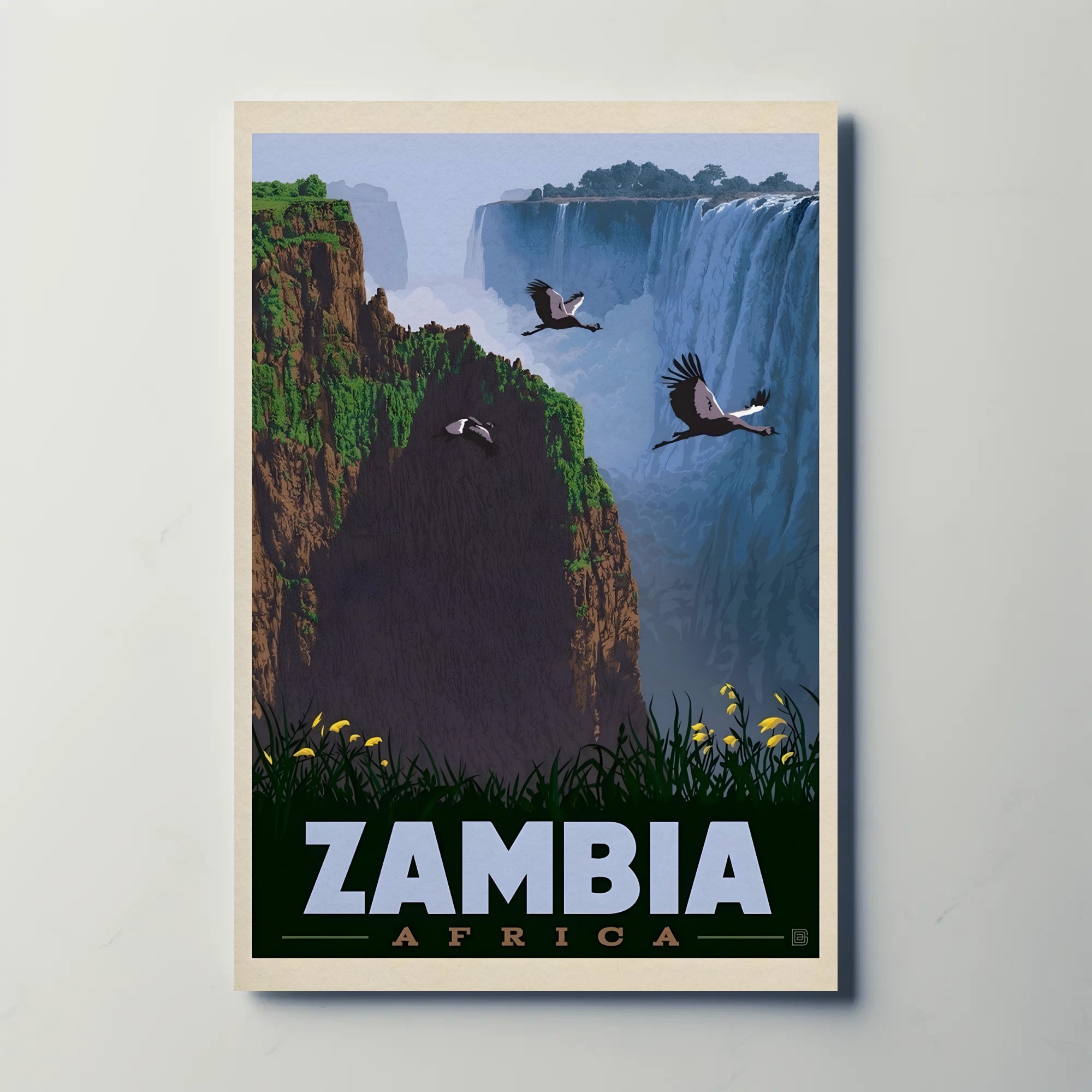 Zambia Victoria Falls Adventure Vintage Travel Poster