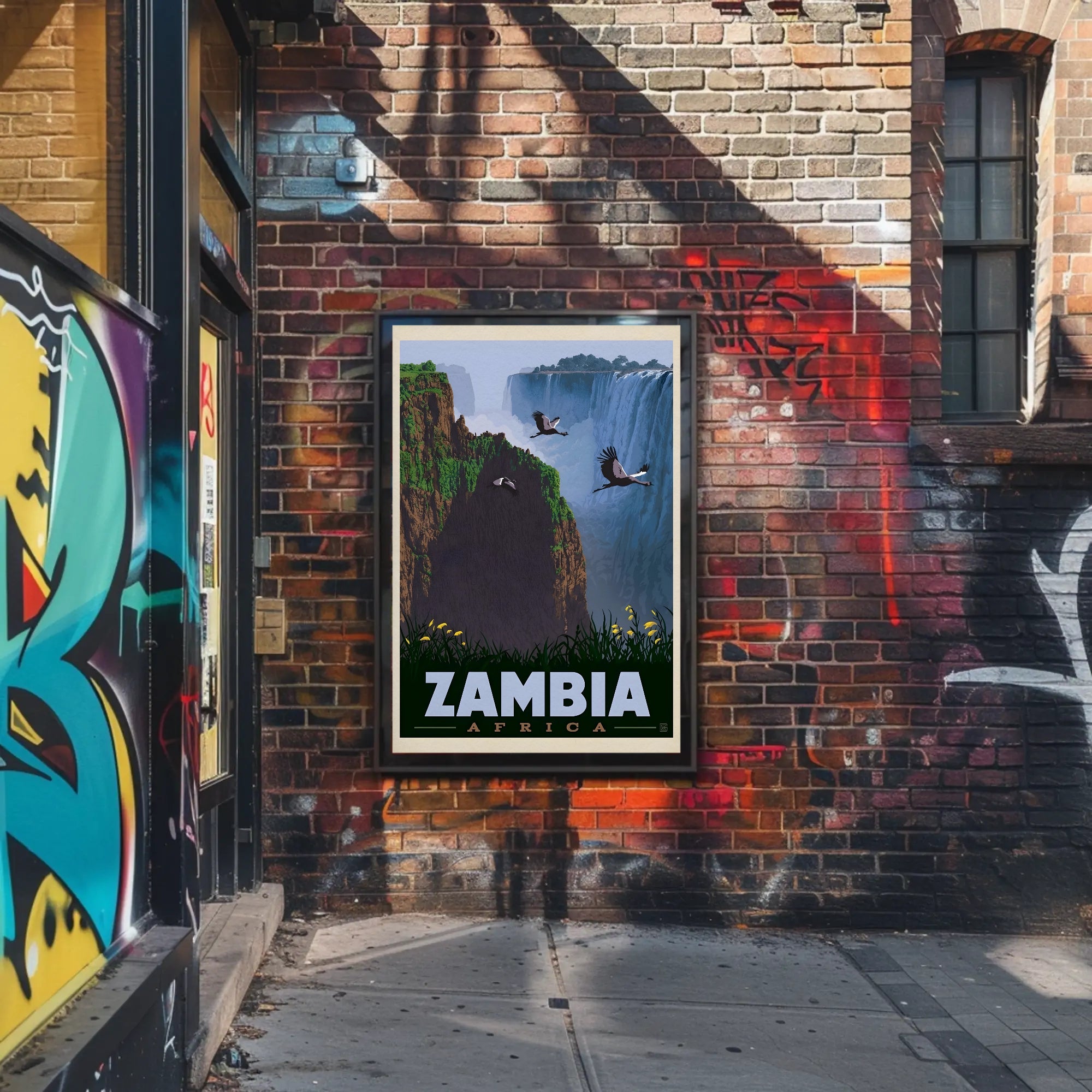 Zambia Victoria Falls Adventure Vintage Travel Poster