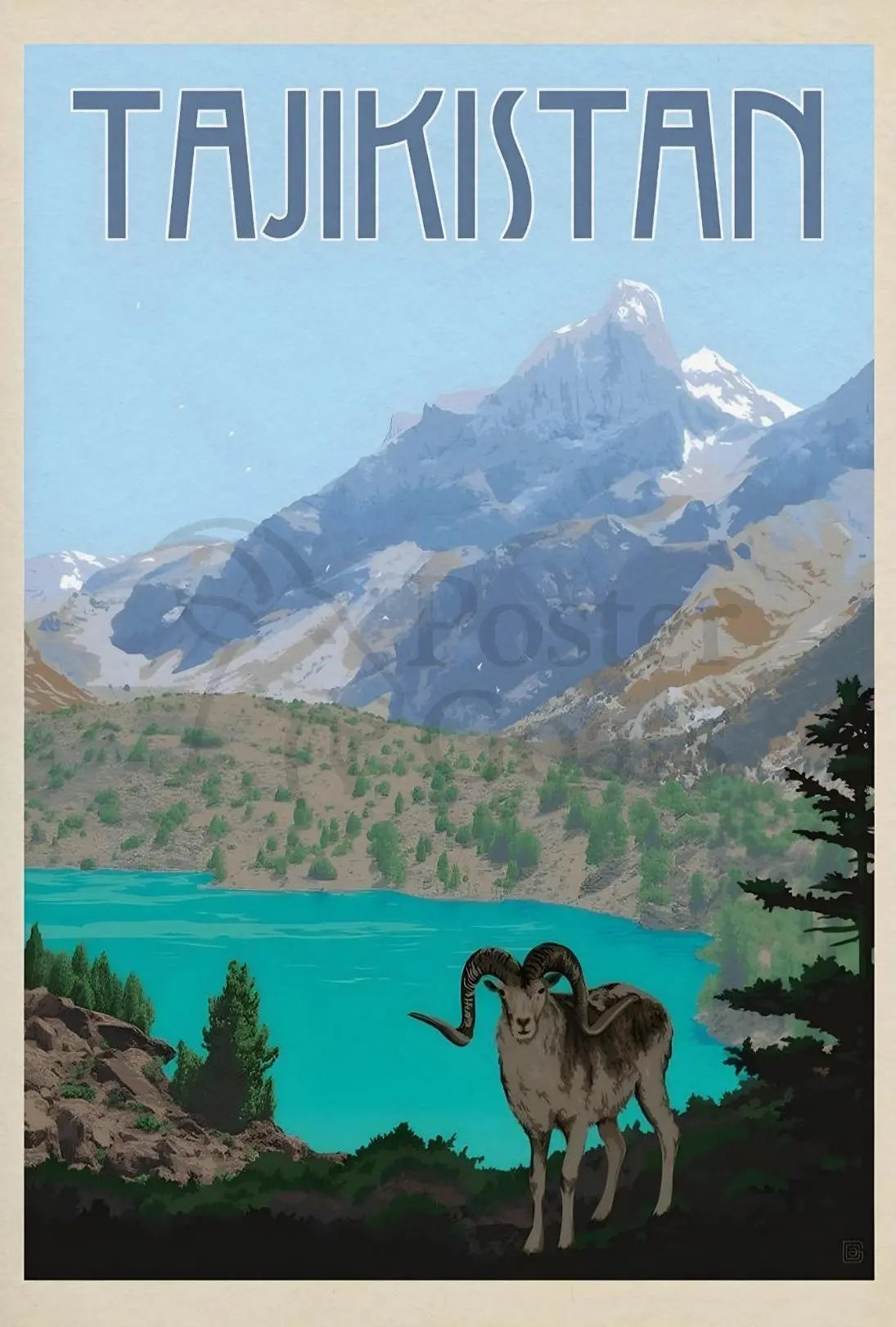 Tajikistan Adventure Vintage Travel Illustration Scenic Landscape Poster PosterGoat