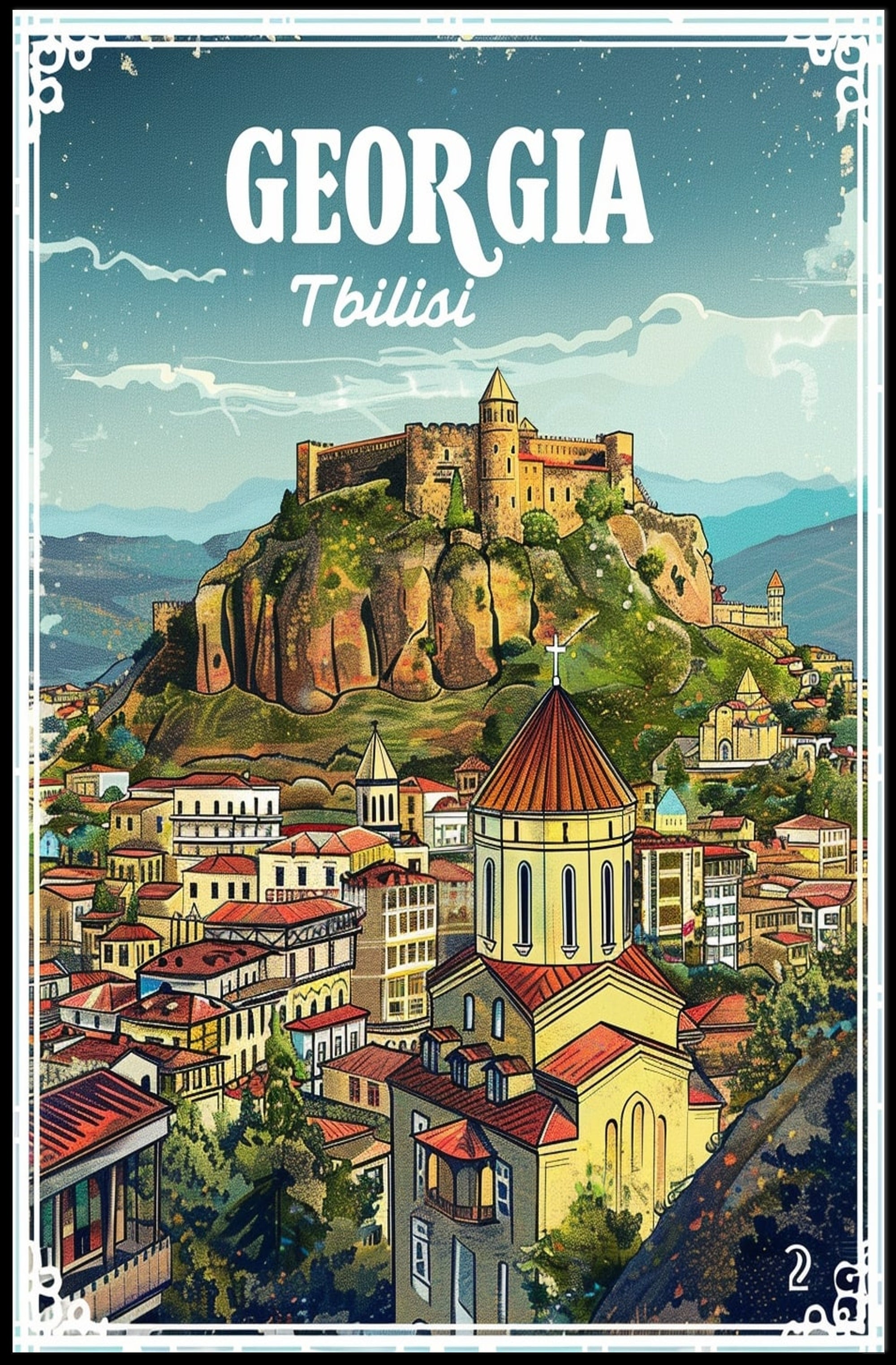 Tbilisi Skyline Illustrative Design Urban or Cityscape Poster PosterGoat