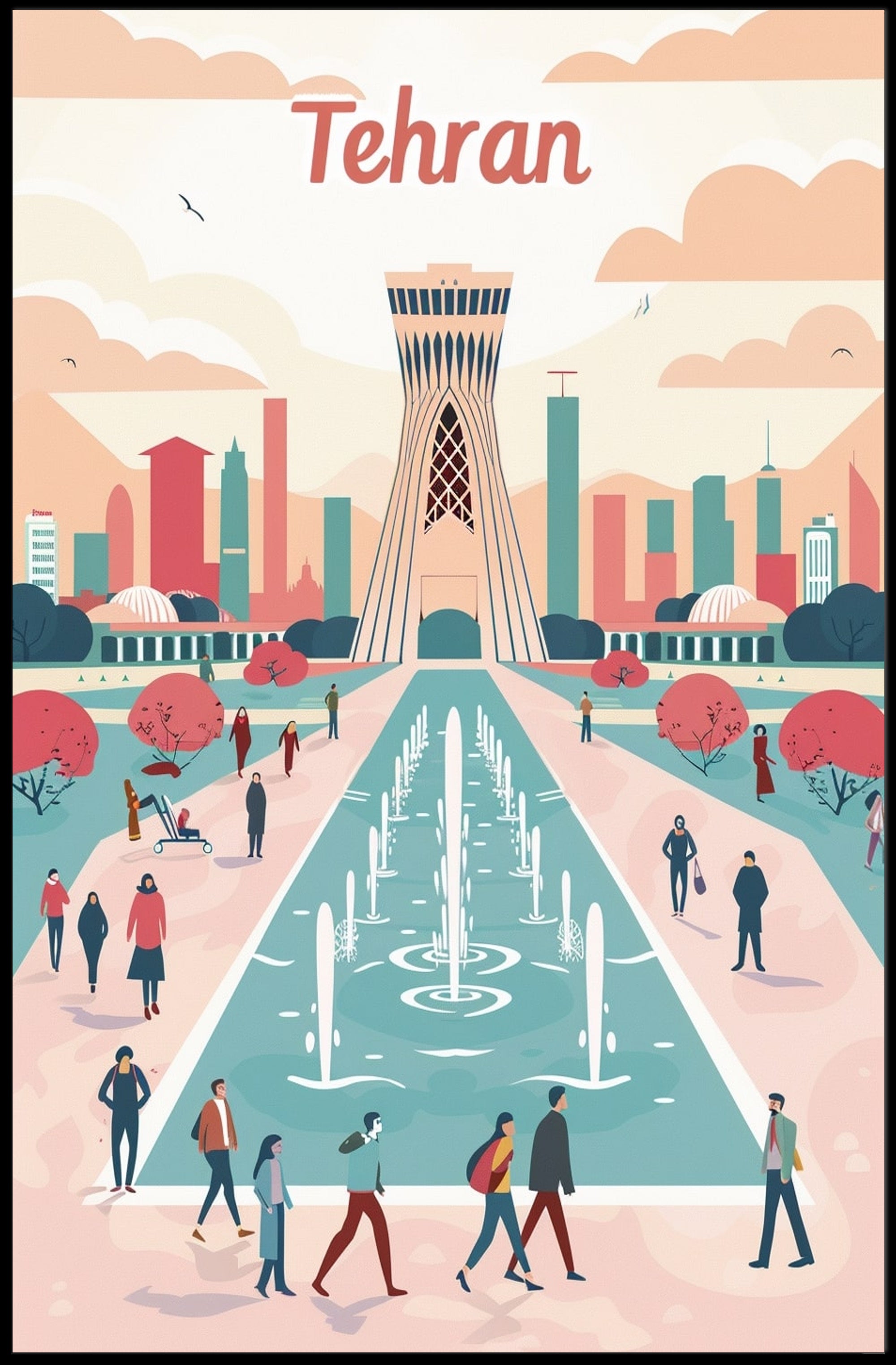 Tehran Urban Landscape Modern Stylized Art Urban or Cityscape Poster PosterGoat