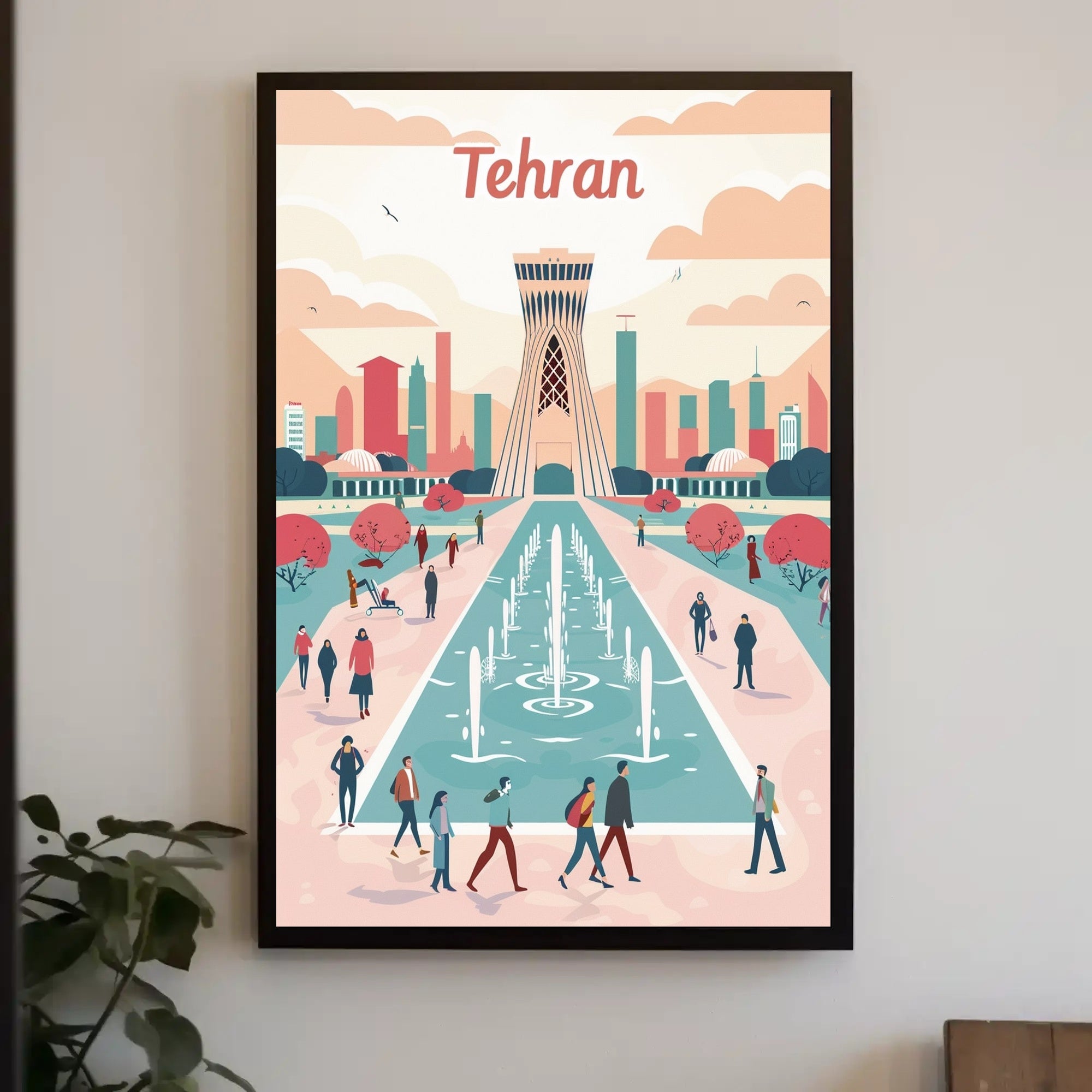 Tehran Urban Landscape Modern Stylized Art Urban or Cityscape Poster PosterGoat