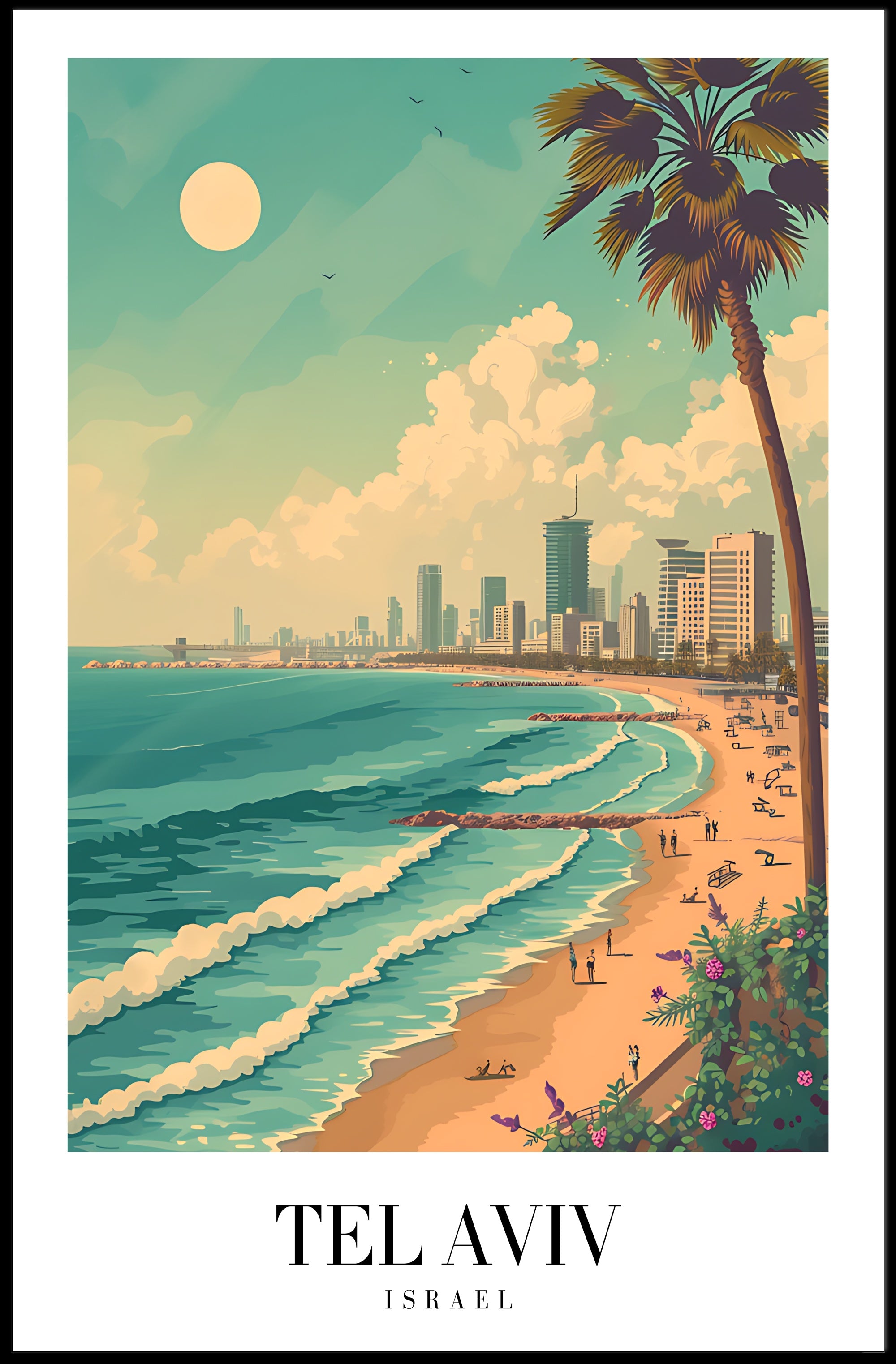 Tel Aviv Beachfront Urban Skyline Travel Poster PosterGoat