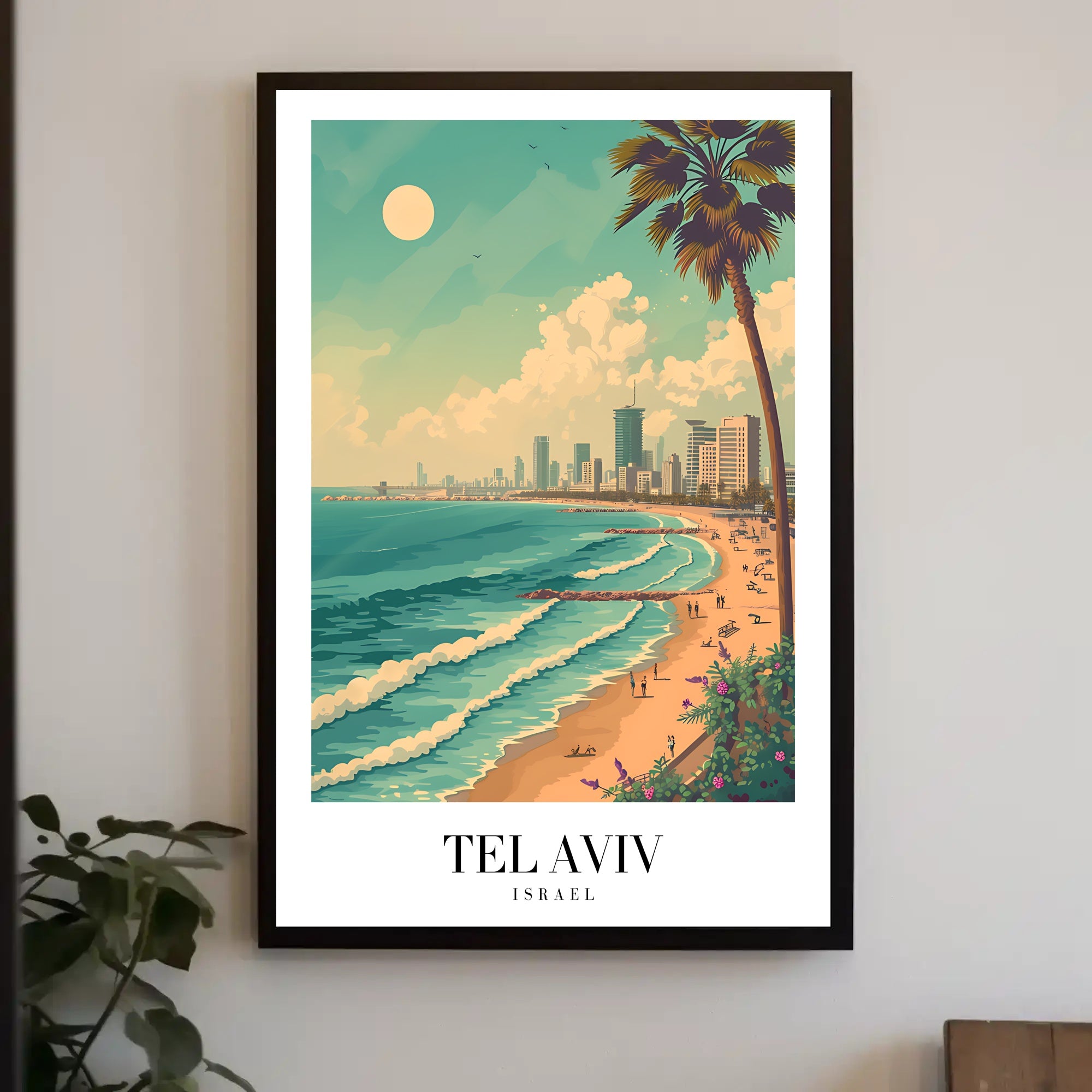 Tel Aviv Beachfront Urban Skyline Travel Poster PosterGoat