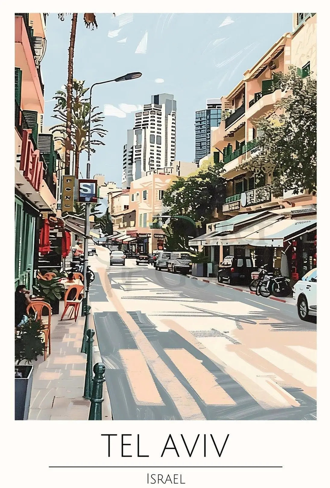 Tel Aviv Cityscape Travel Poster PosterGoat