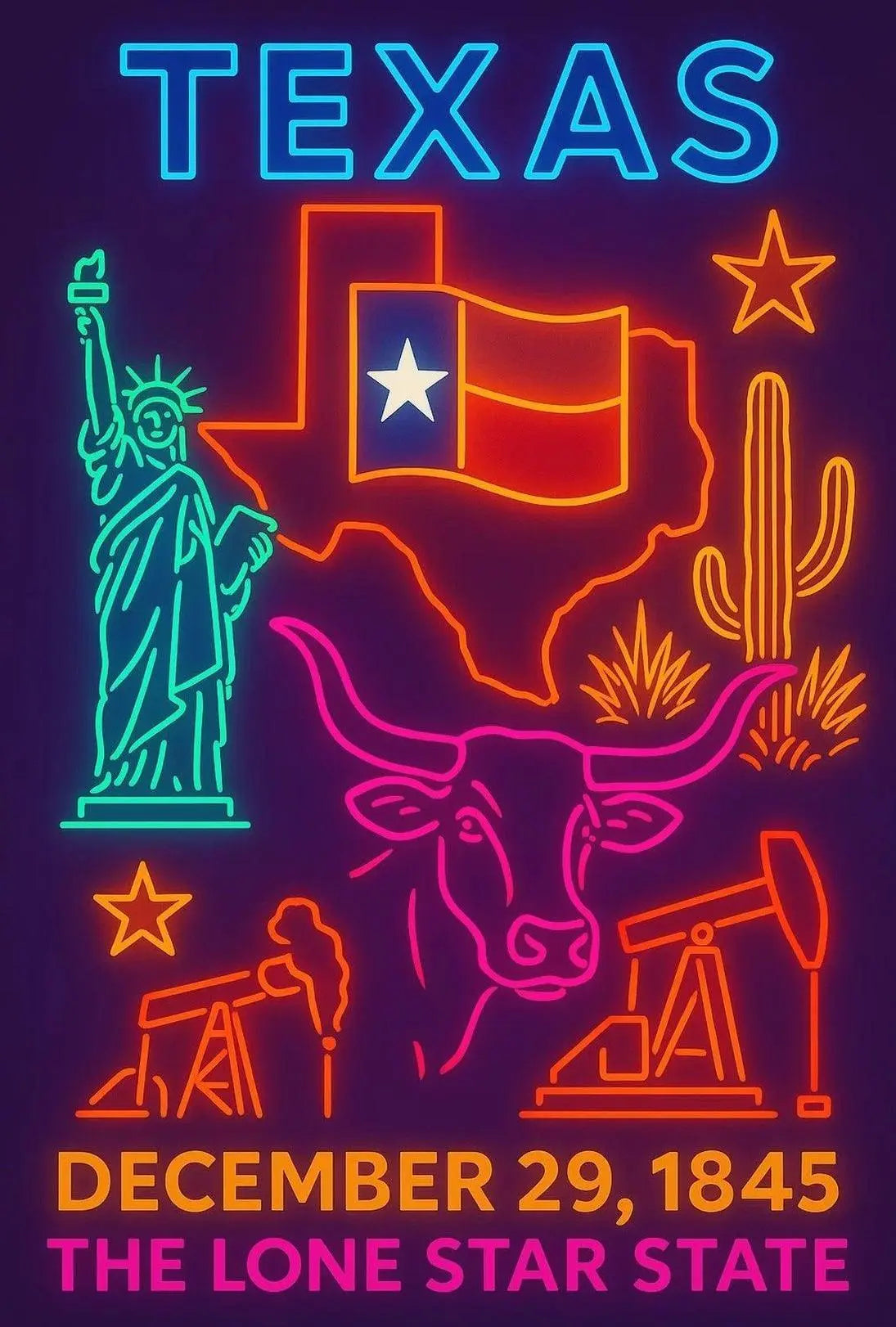 Texas Annexation Celebration Neon Art Cultural Heritage Poster PosterGoat