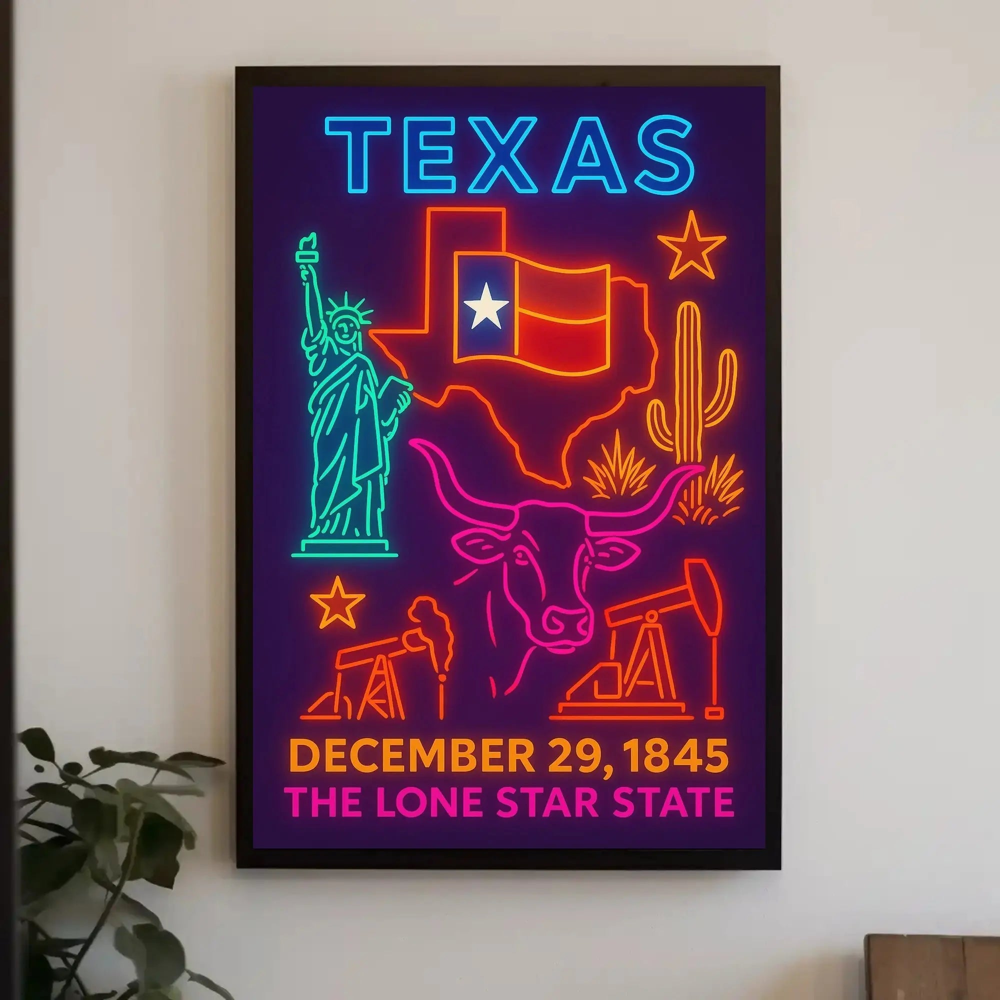 Texas Annexation Celebration Neon Art Cultural Heritage Poster PosterGoat