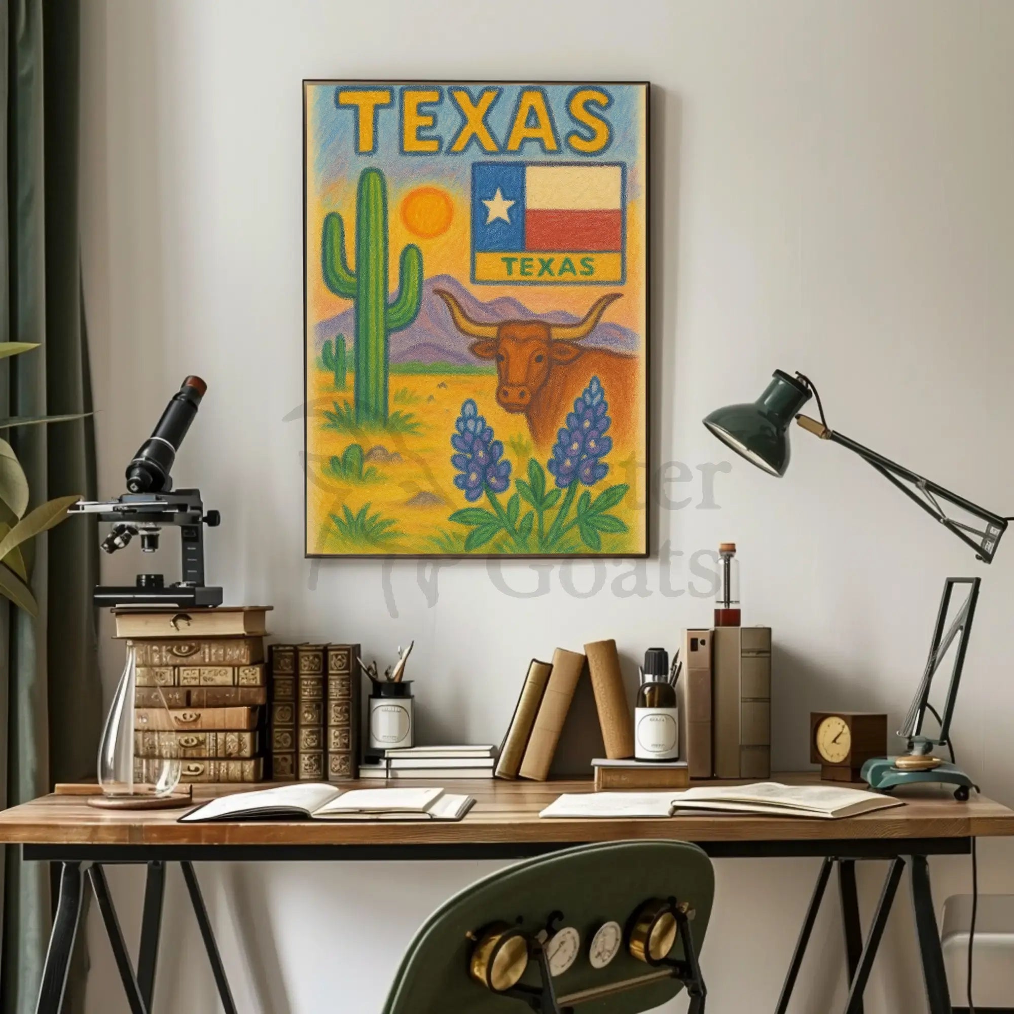 Texas Charm: Rustic Longhorn Heritage Cultural or Heritage Poster PosterGoat