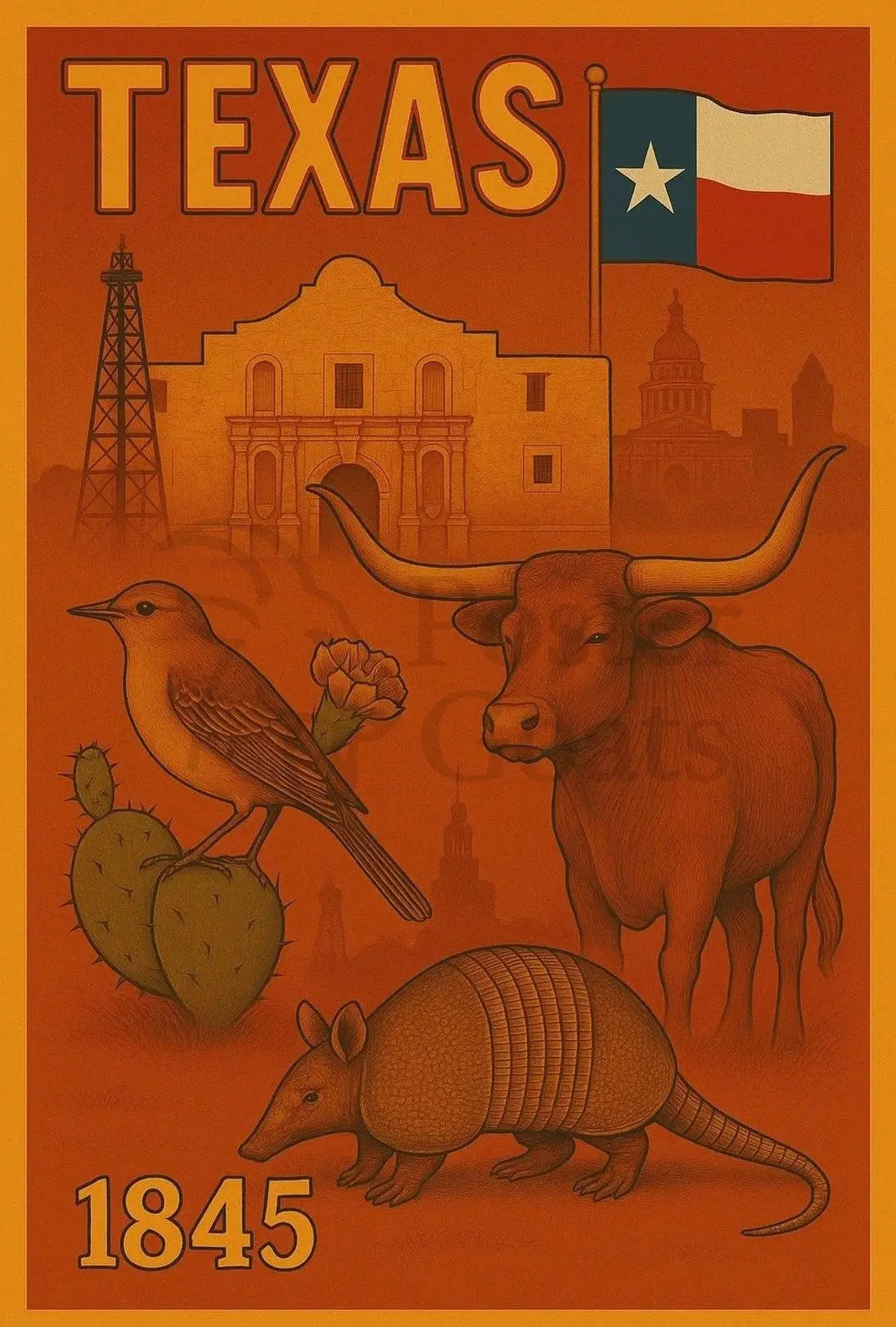 Texas Heritage Vintage Illustration Poster - Cultural or Heritage Poster PosterGoat