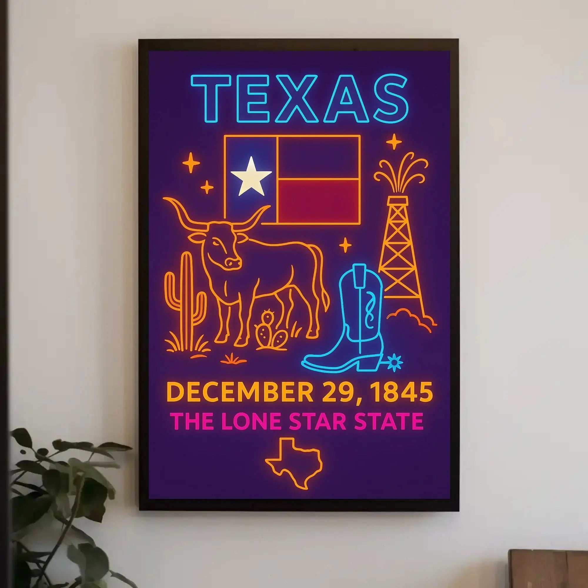 Texas Statehood Anniversary Neon Cultural Heritage Poster PosterGoat