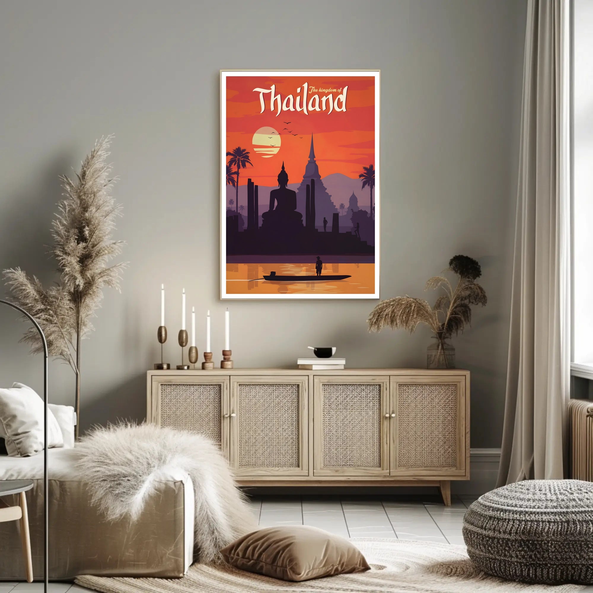 Thailand Buddha & Temple Retro Travel Poster PosterGoat
