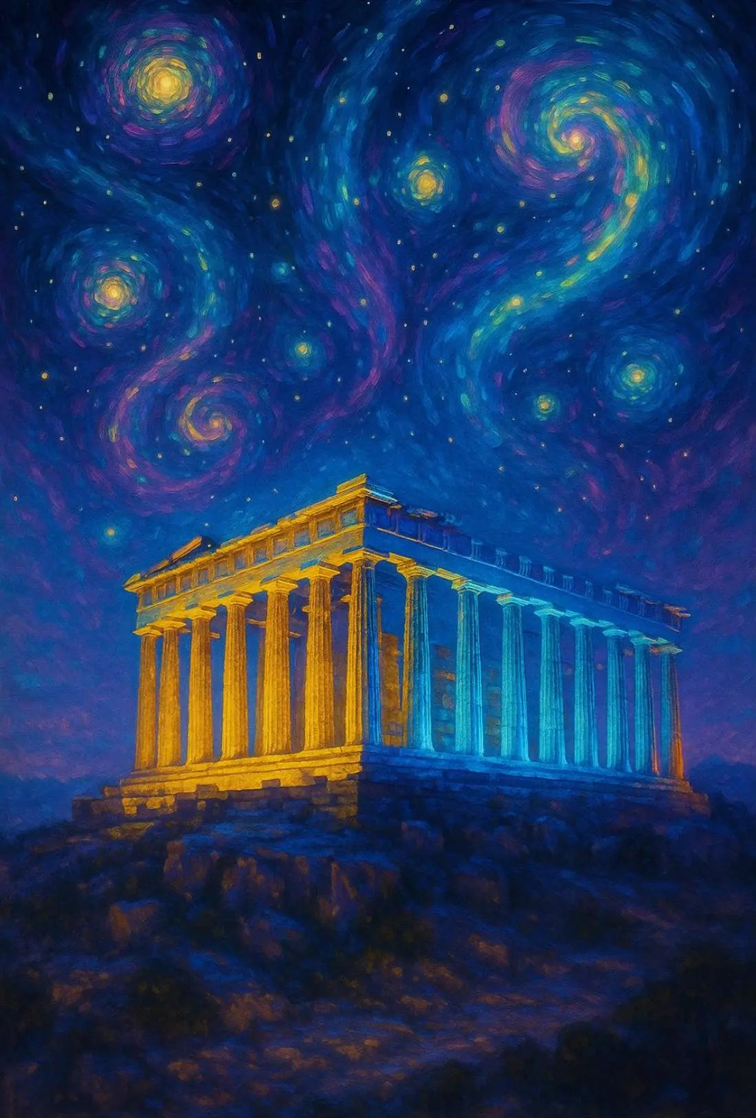 The Parthenon Night Sky Artistic Heritage Poster PosterGoat
