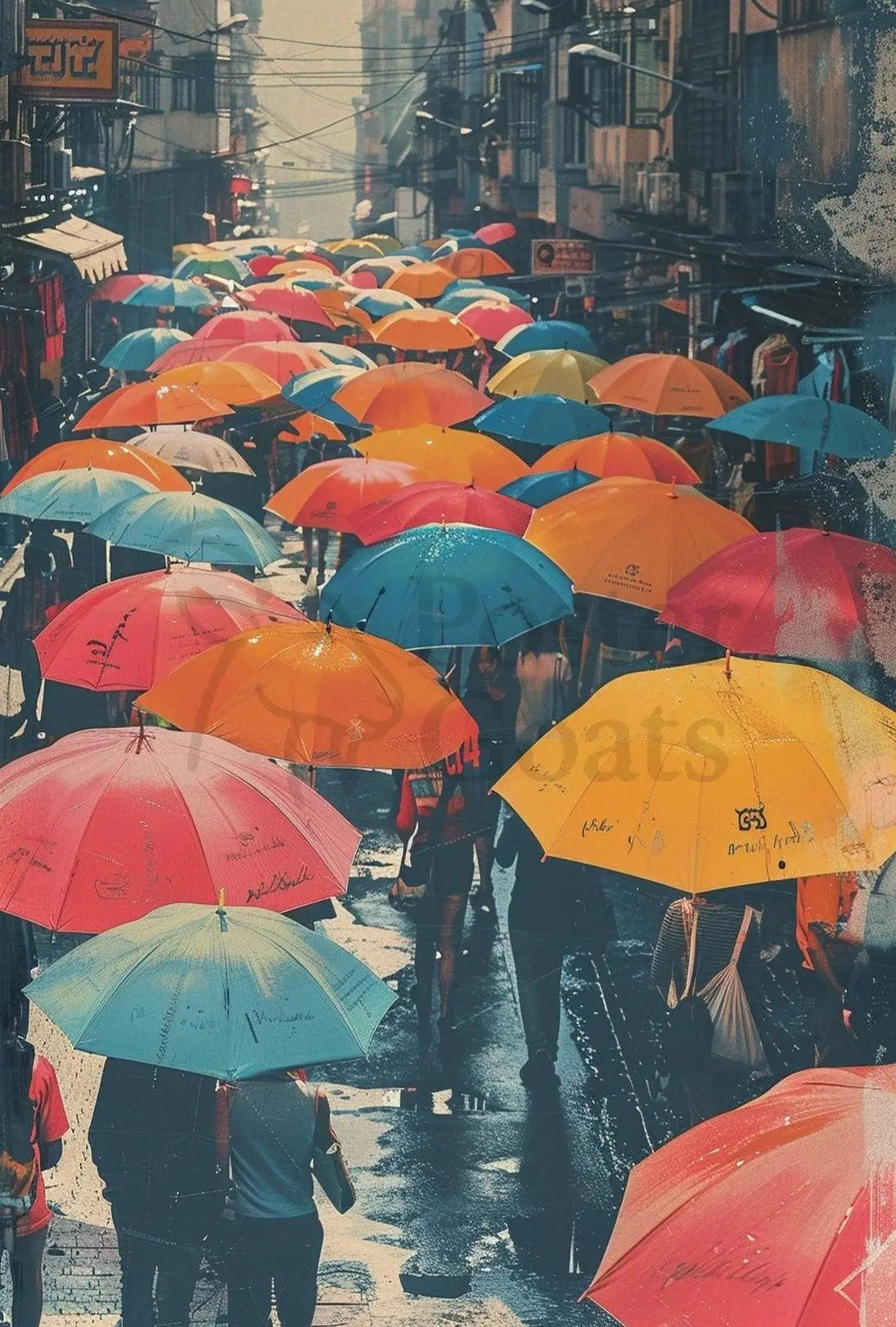 The poster depicts a bustling street scene, likely in an urban setting. The Travel Poster PosterGoat