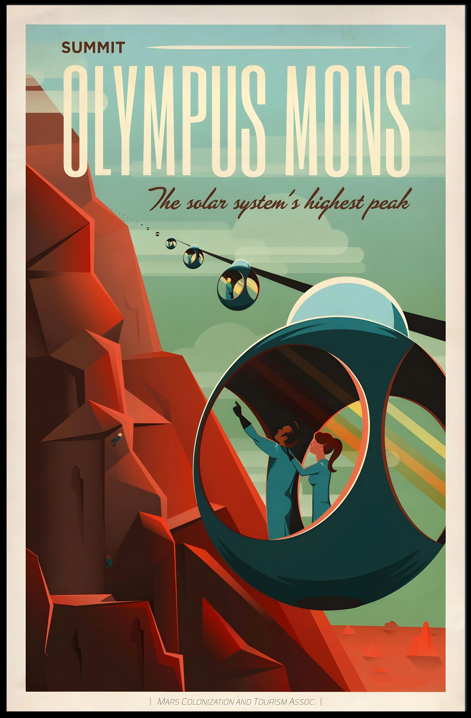The poster is a stylized representation of a futuristic and space-related theme. Here Travel Poster PosterGoat