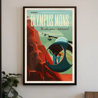 The poster is a stylized representation of a futuristic and space-related theme. Here Travel Poster PosterGoat