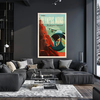 The poster is a stylized representation of a futuristic and space-related theme. Here Travel Poster PosterGoat