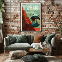 The poster is a stylized representation of a futuristic and space-related theme. Here Travel Poster PosterGoat