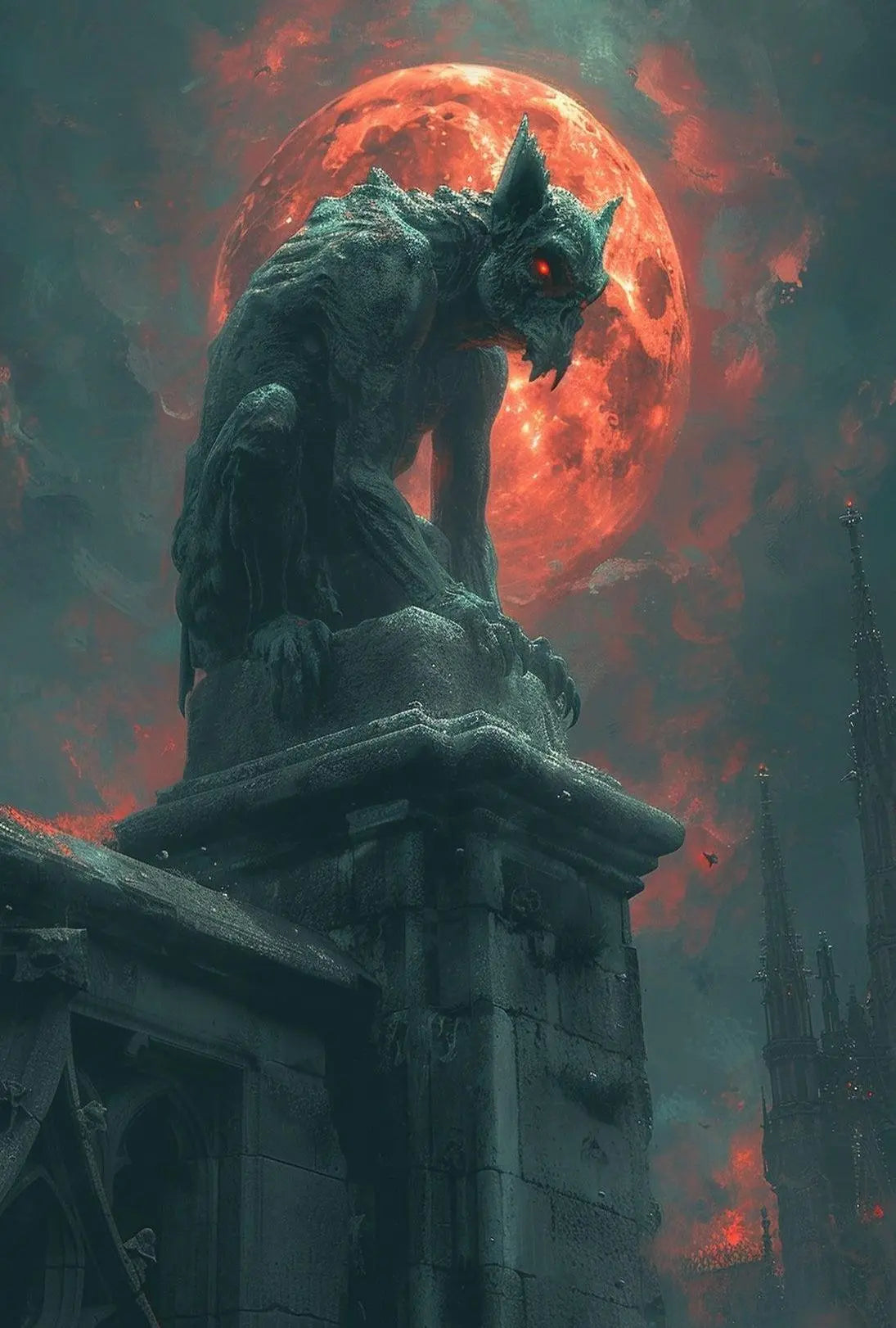 The poster presents a dramatic, Gothic scene with a focus on a gargoyle-like Travel Poster PosterGoat